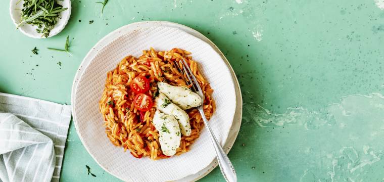 Tomaten-Kritharaki-"Risotto" mit Hähnchen