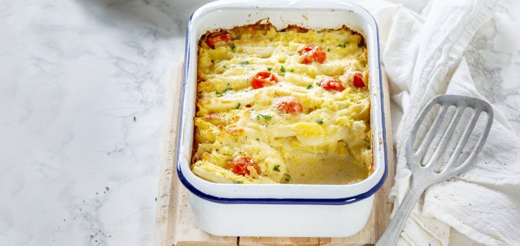 Spargelauflauf mit Kartoffeln