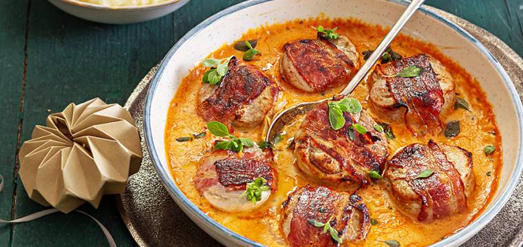 Schweinefilet mit Currysahne mit Kartoffelpüree