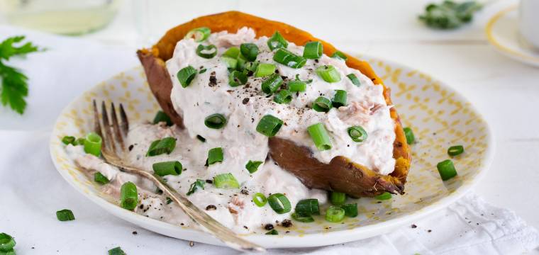 Süßkartoffeln mit Thunfischquark