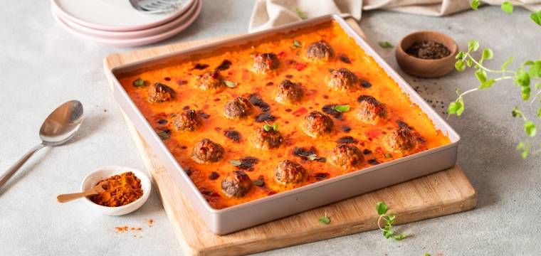 Ofen-Frikadellen mit Paprikarahm
