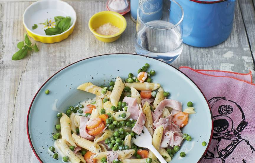 Penne mit Erbsen-Schinken-Soße im Monsieur Cuisine | ZauberMix Penne mit Erbsen-Schinken-Soße im Monsieur Cuisine | ZauberMix