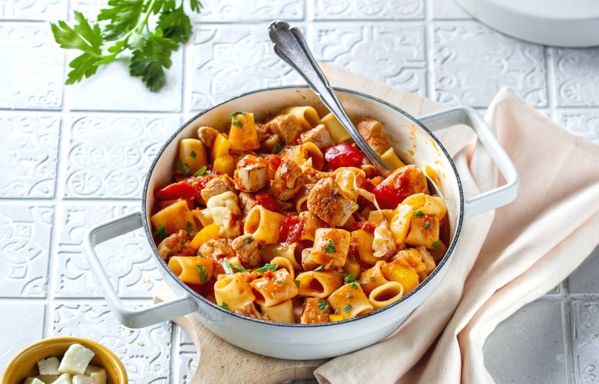 Millerighe mit Paprika und Huhn im Monsieur Cuisine ZauberMix