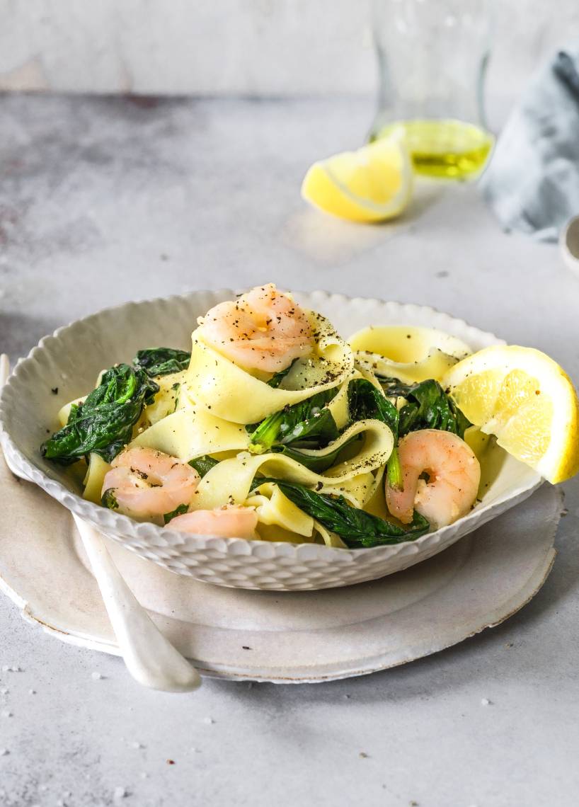 Bandnudeln mit Spinat und Garnelen im Monsieur Cuisine | ZauberMix Bandnudeln mit Spinat und Garnelen im Monsieur Cuisine | ZauberMix