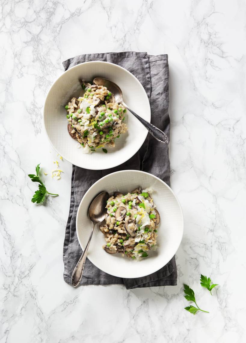 Champignon-„Rispotto“ mit Erbsen und Ricotta