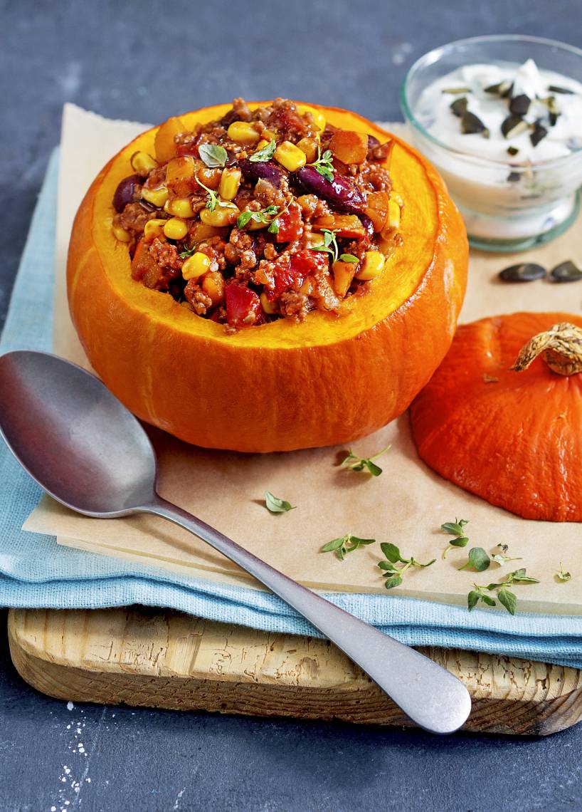 Chili con Carne im Mini-Kürbis