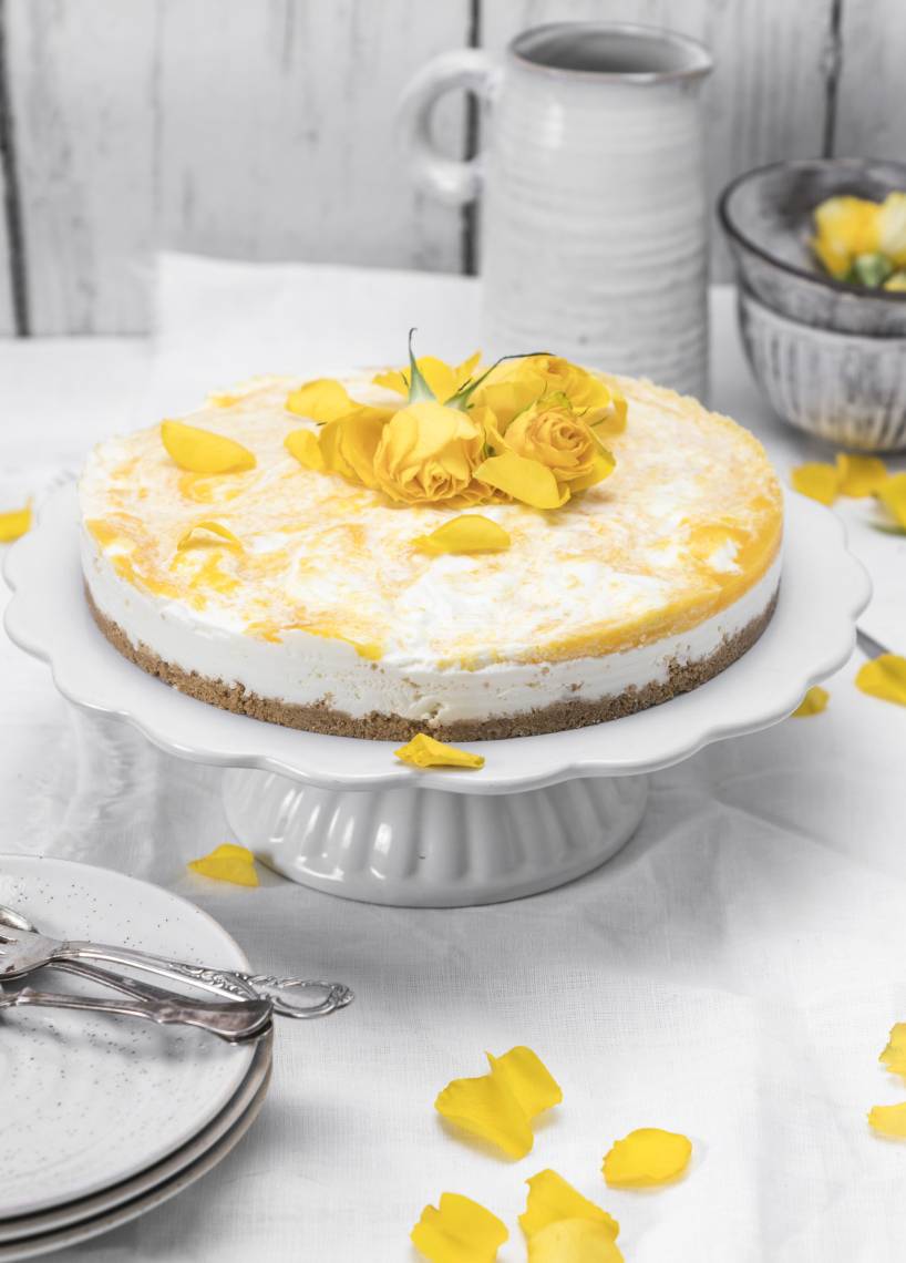 Kalte Frischkäse-Pfirsich-Swirl-Torte