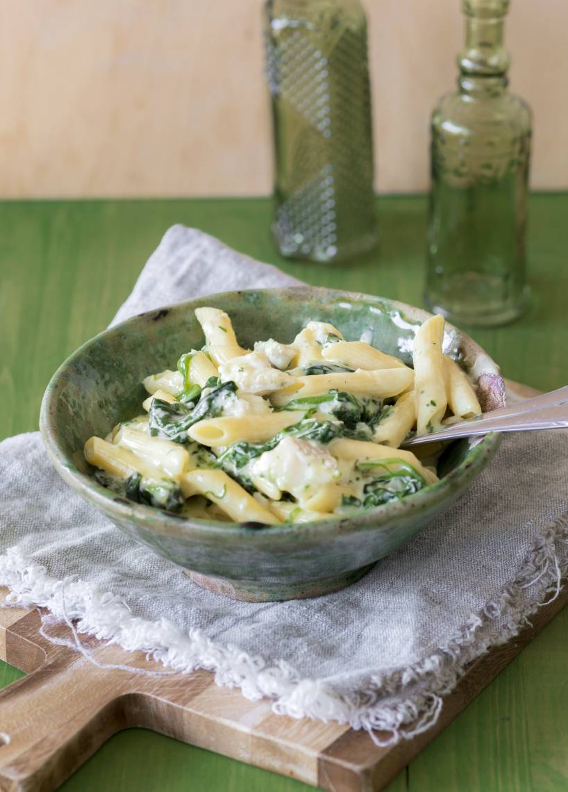 Pasta mit Kabeljau und Spinat