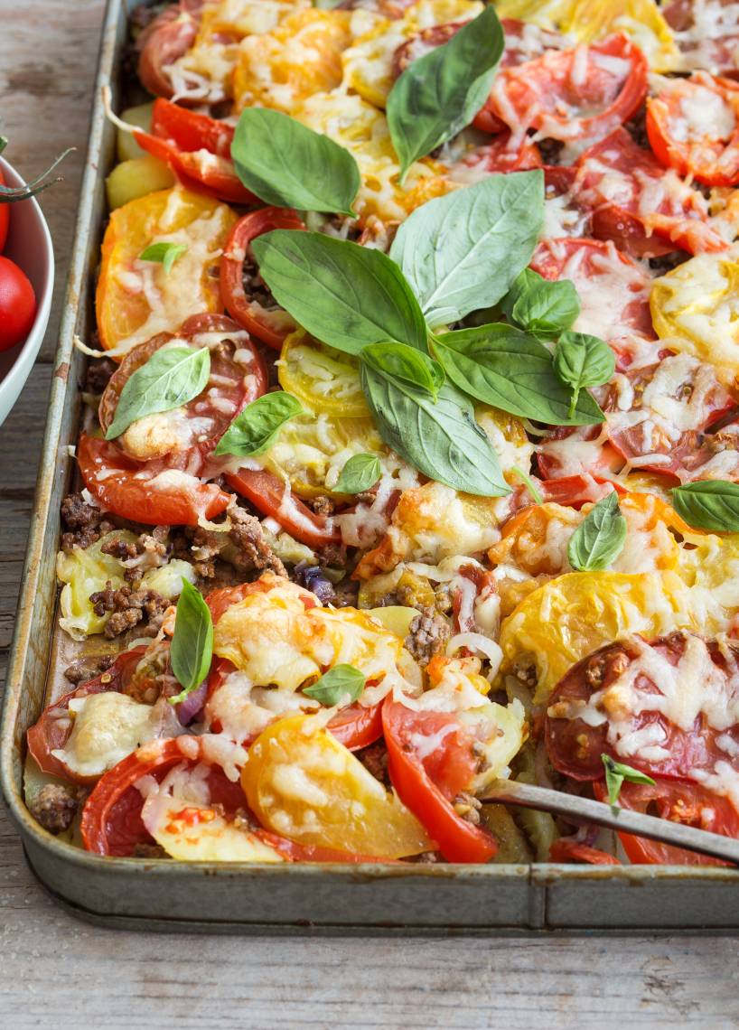 Pizza-Auflauf mit Kartoffeln und Hack