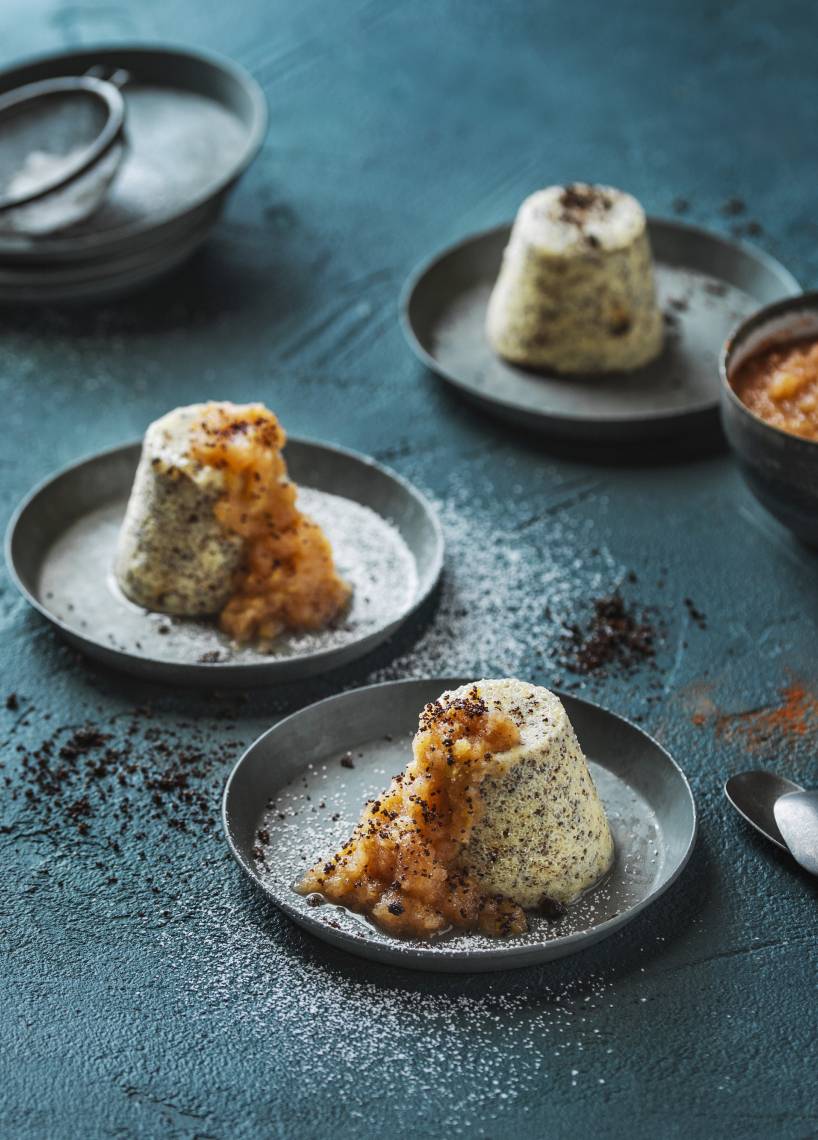 Quark-Mohn-Soufflé mit Apfel-Birnen-Mus