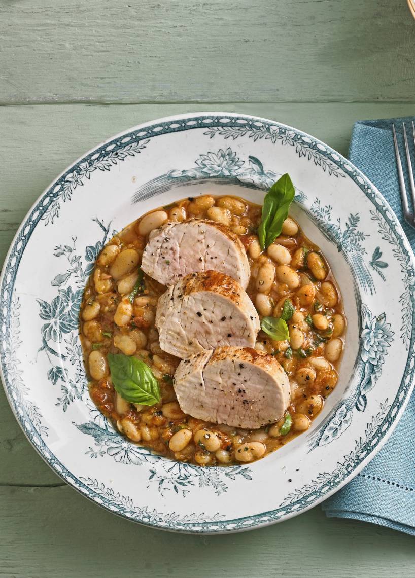Schweinefilet mit Bohnensalat