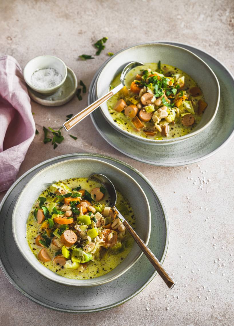 Weiße Bohnensuppe mit Veggie-Würstchen mit Monsieur Cuisine | ZauberMix