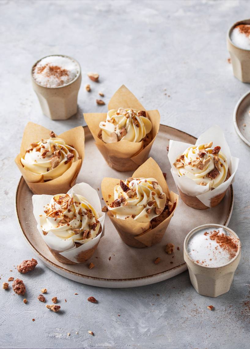 Gebrannte Mandel Cupcakes mit Orangenfrosting