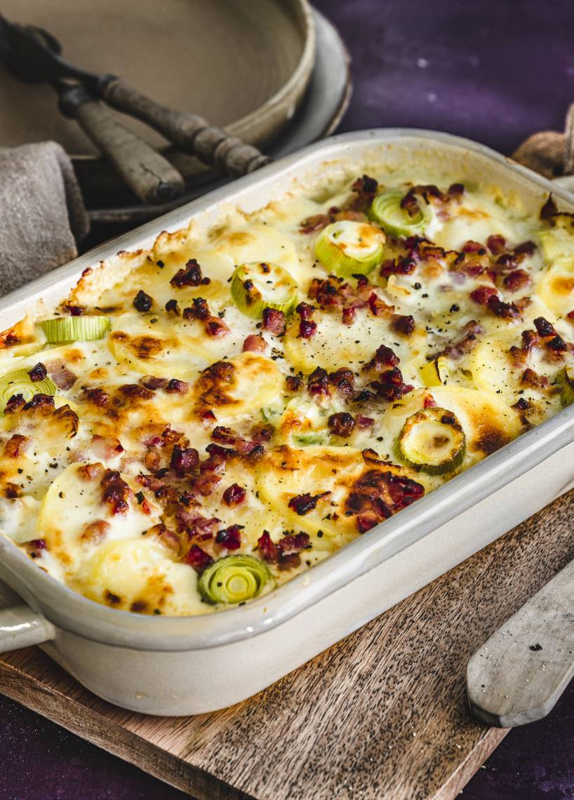 Kartoffel-Porree-Gratin à la Flammkuchen