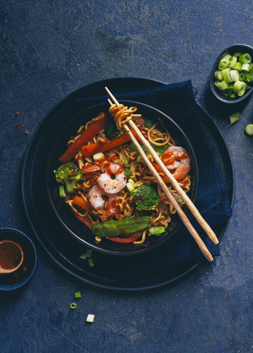 Ramen Stir Fry mit Shrimps