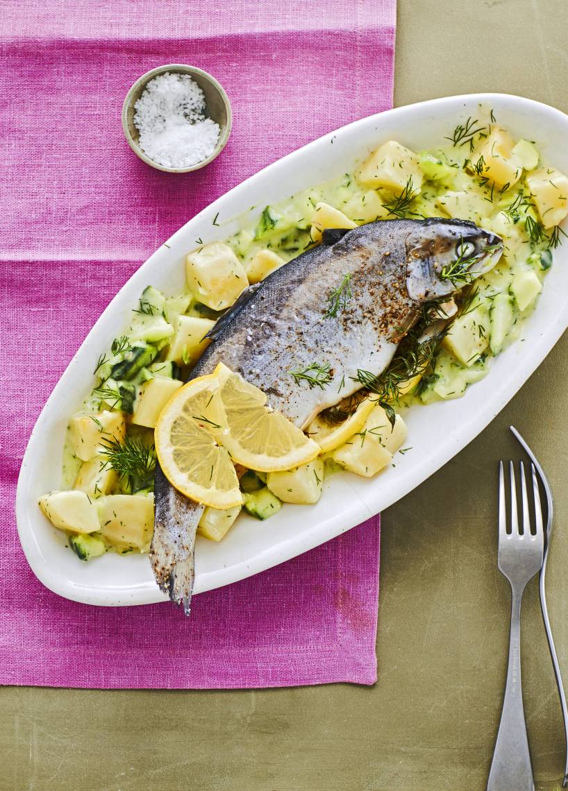 Forelle mit Kartoffel-Gurken-Gemüse