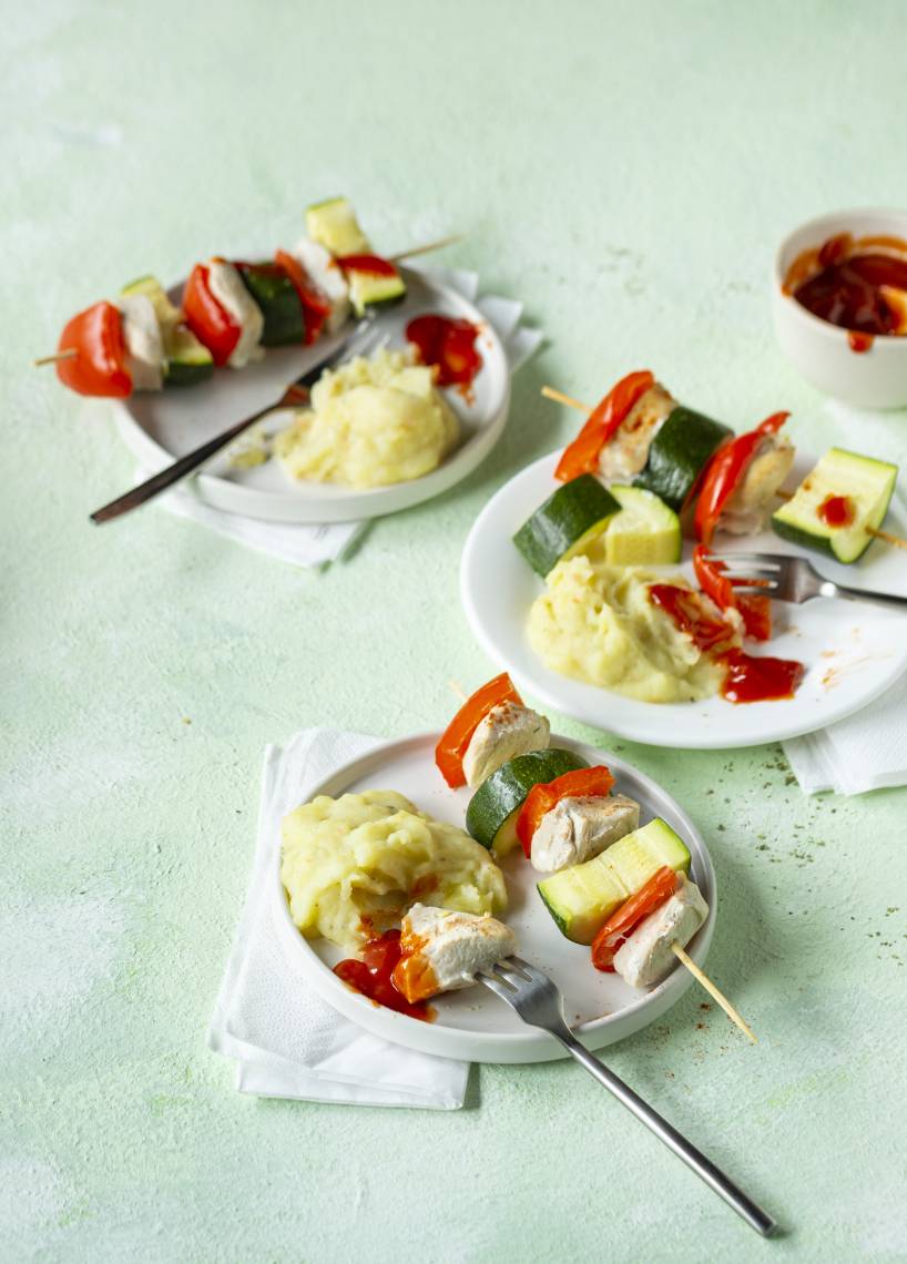 Räuberspieße mit Kartoffelpüree