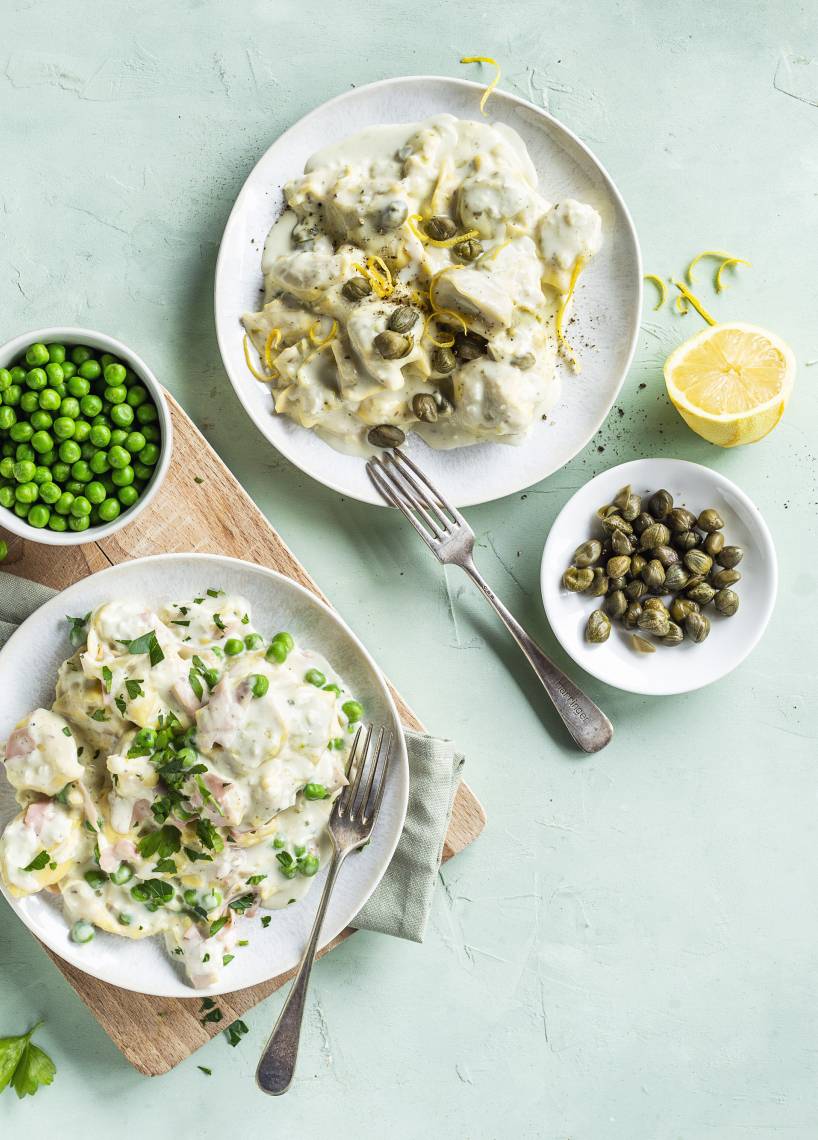 One-Pot-Tortellini mit Schinken und Erbsen