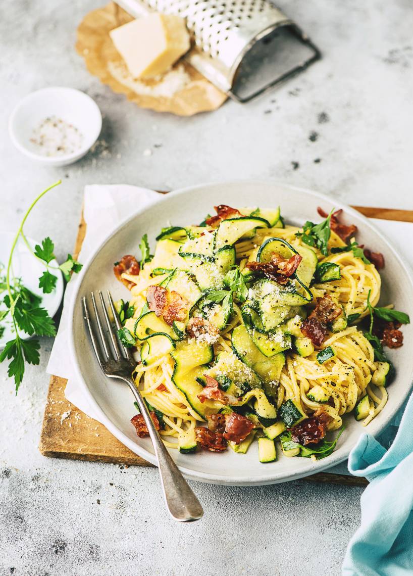 Spaghetti mit Zucchini-Carbonara mit dem Monsieur Cuisine | ZauberMix Spaghetti mit Zucchini-Carbonara mit dem Monsieur Cuisine | ZauberMix