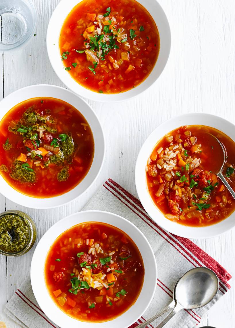 Schnelle Tomaten-Reis-Suppe