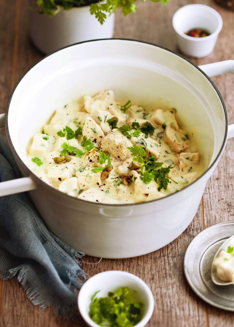 Cremiges Hühnerfrikassee mit Sahne