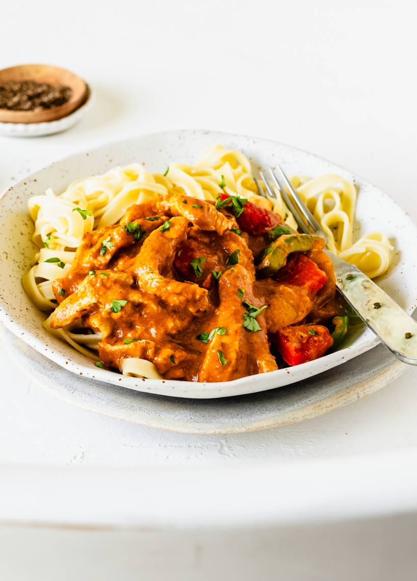 Räuberschnitzel mit Nudeln