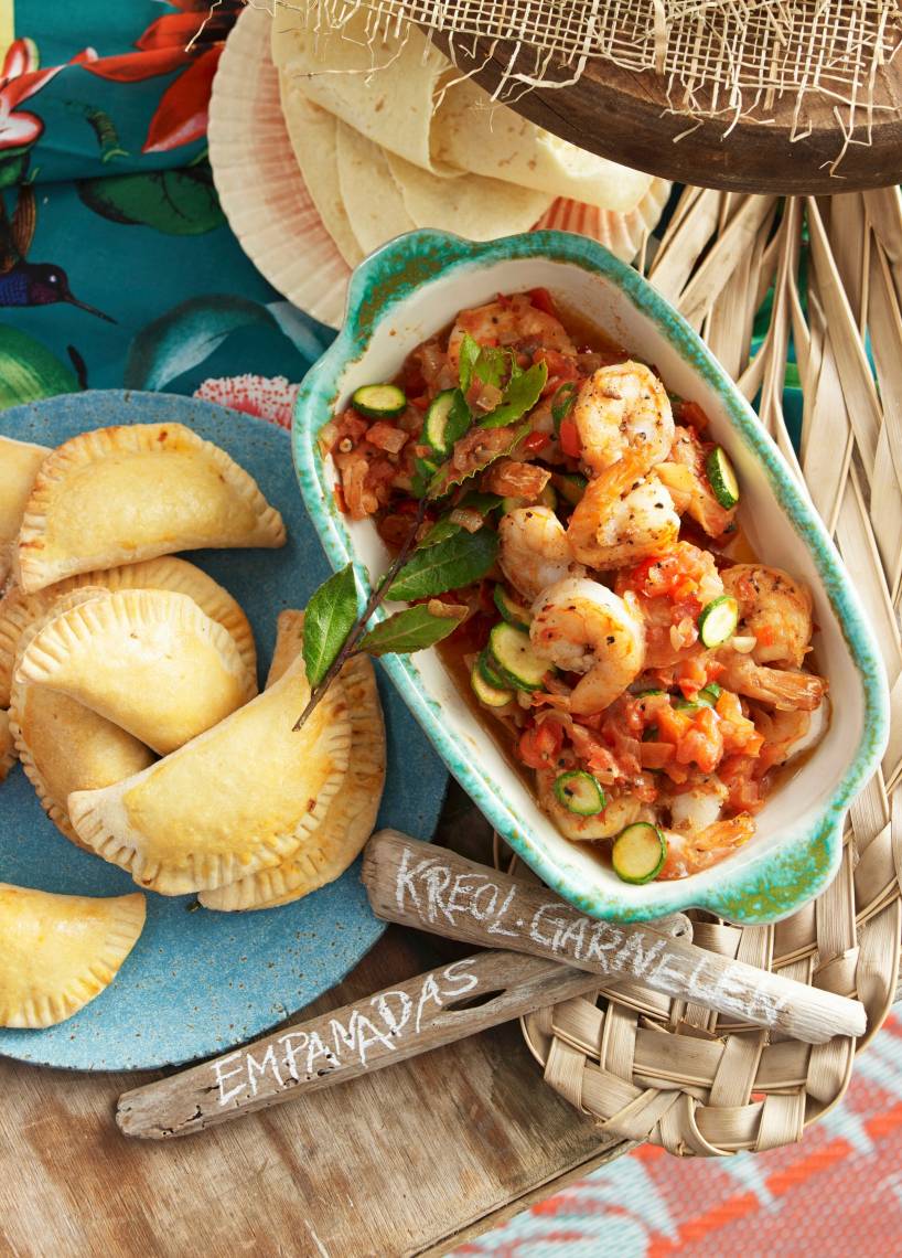 Kreolisches Garnelen-Ratatouille und Hähnchen-Empanadas