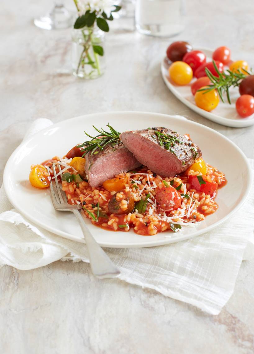 Tomatenrisotto mit gebratenem Lamm