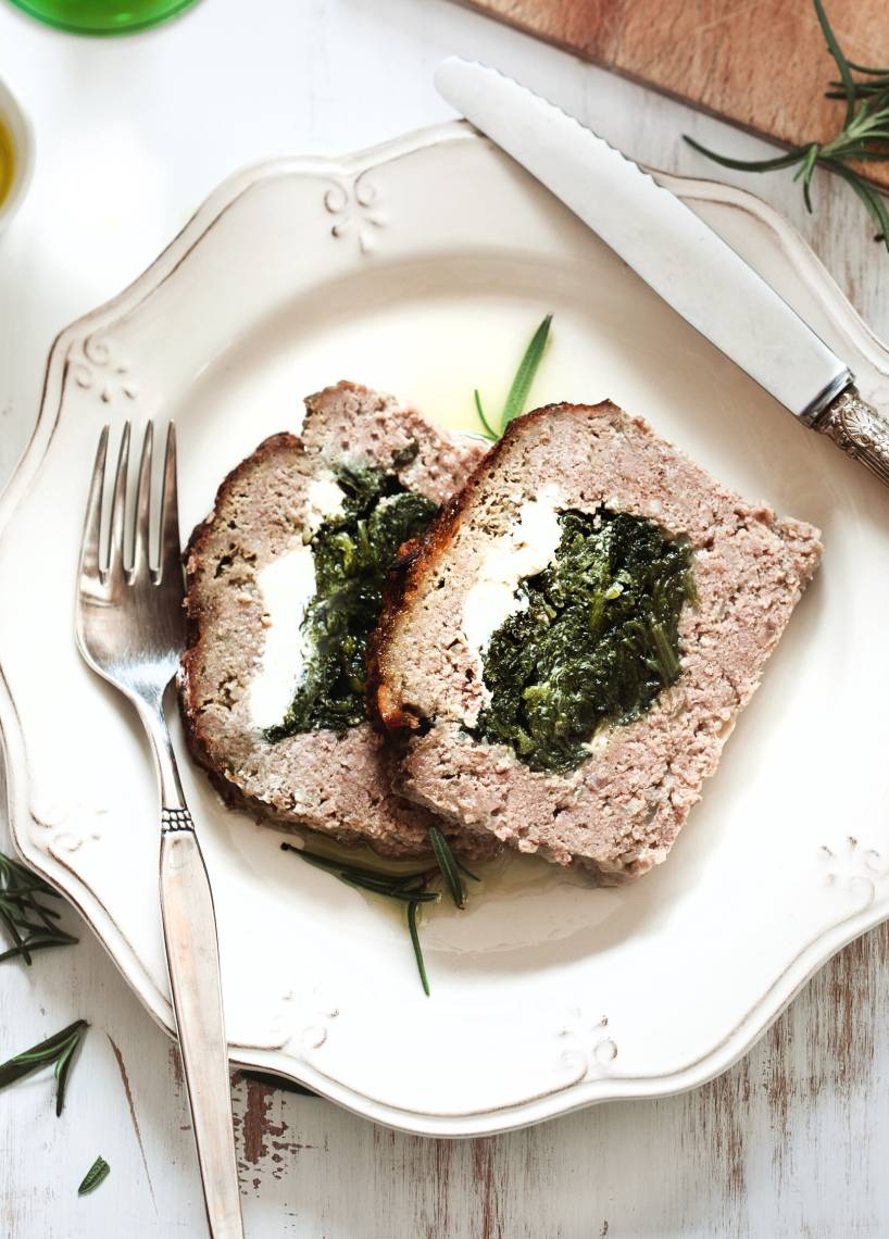 Hackbraten mit Spinat und Ziegenkäse