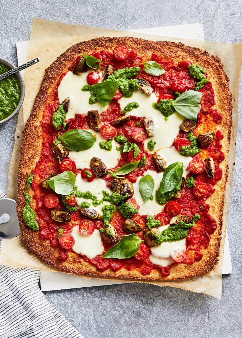 Blumenkohlpizza mit Erbsen-Pesto