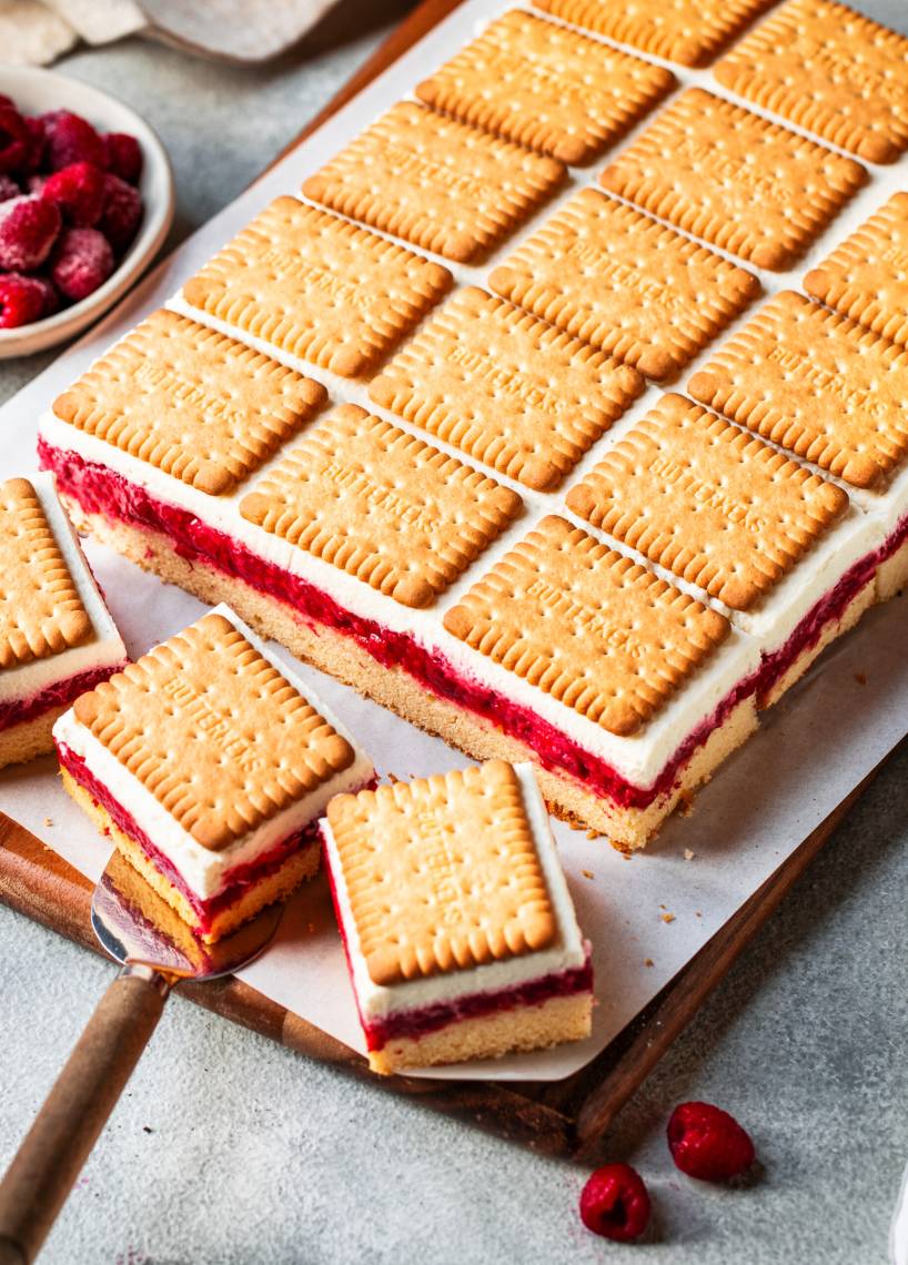 Butterkekskuchen mit Himbeeren