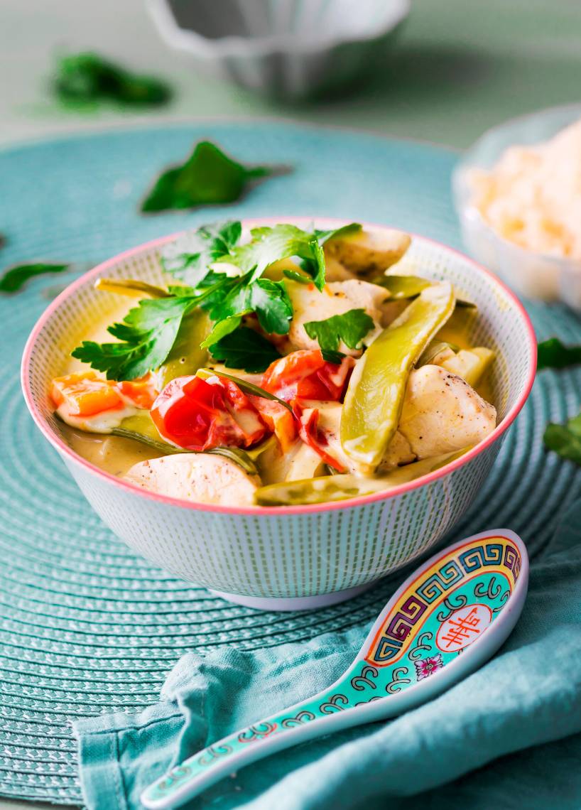 Hähnchen-Kokos-Curry mit Reis