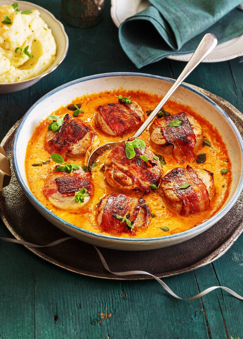 Schweinefilet mit Currysahne mit Kartoffelpüree