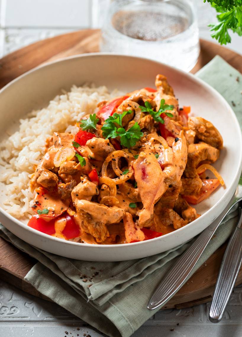 Gyros mit Metaxasoße und Reis