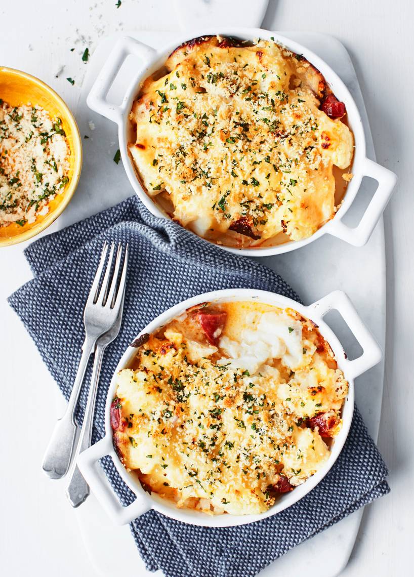 Kabeljauauflauf mit Blumenkohl und Chorizo