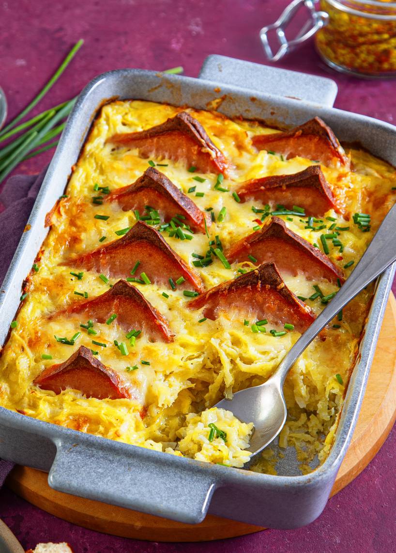 Gipfelstürmer-Auflauf mit Leberkäse