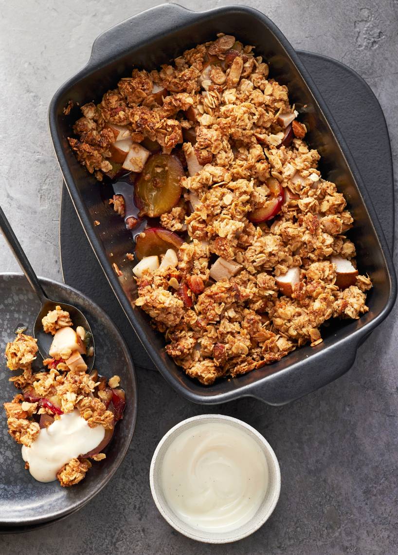 Zwetschgen-Birnen-Hafercrumble