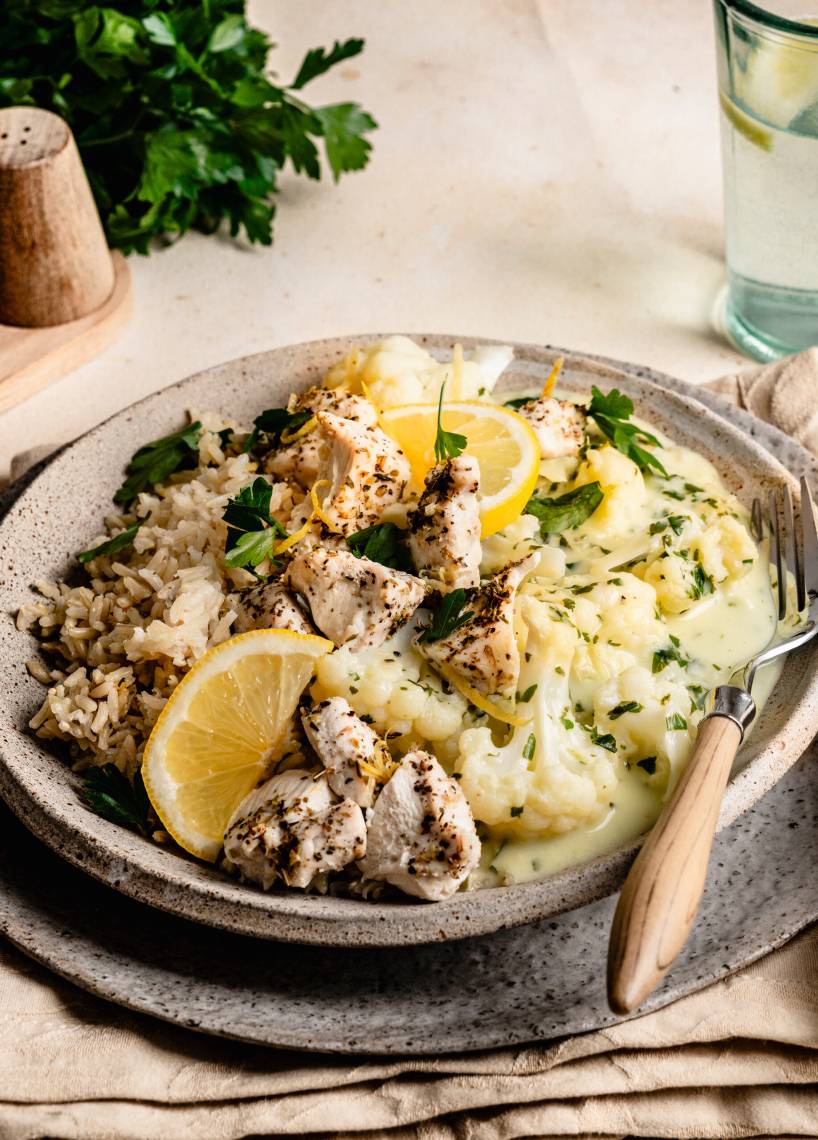 Leichtes Zitronen-Hähnchen mit Blumenkohlrahm