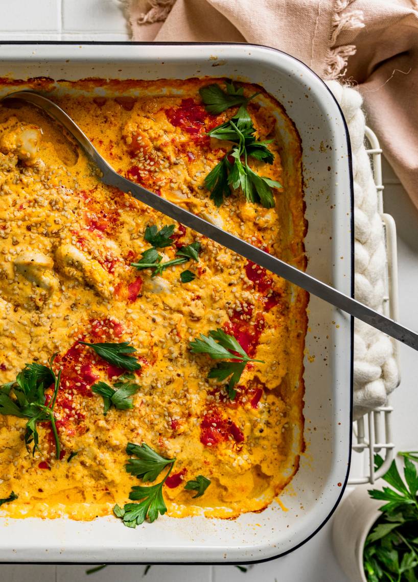 Ofen-Hähnchenwürfel mit Currycreme