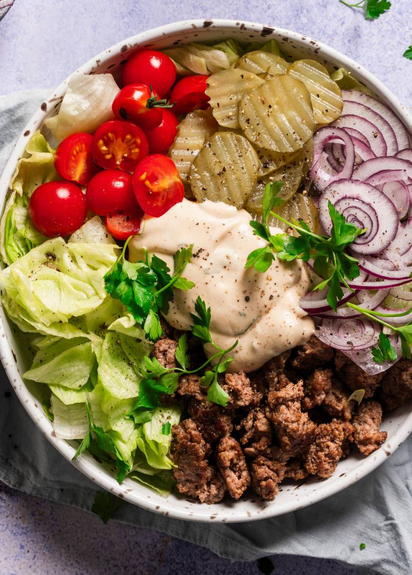 High Protein Burger Bowl