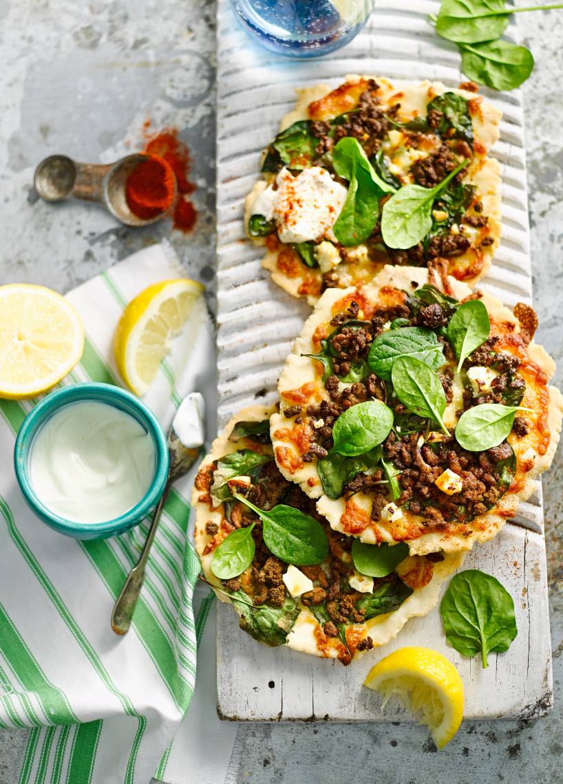 Mini-Lammhackpizzen mit Spinat