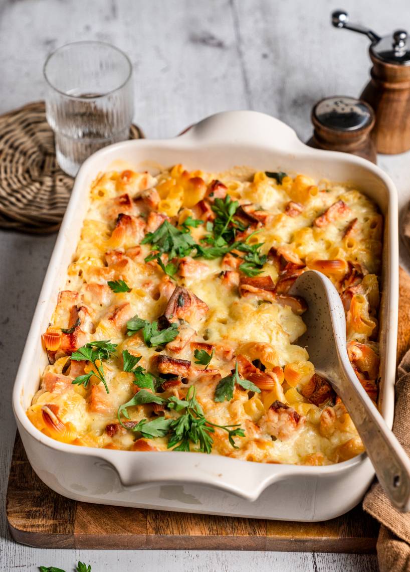 Nudel-Leberkäse-Gratin