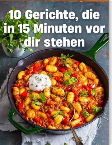 15 Minuten Gerichte, Foto: Pfanne mit roter Soße, Gnocchi und Kräutern