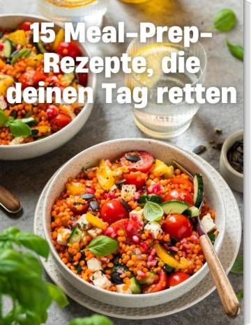 Linsensalat mit Gemüse. Titel: 15 Meal-Prep-Rezepte, die deinen Tag retten