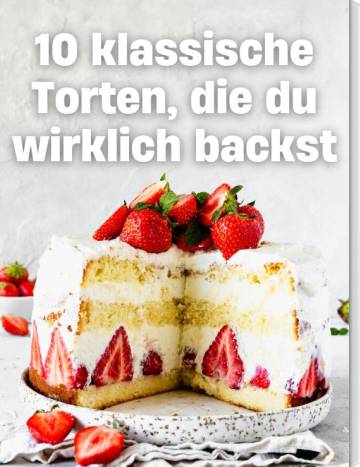 Schrift: 10 Torten, die du wirklich backst, Foto: Biskuittorte mit Creme und Erdbeeren