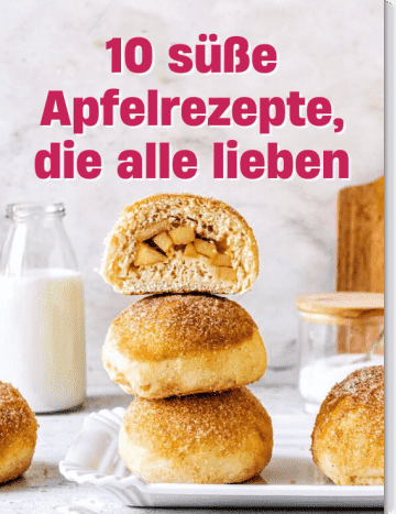 Apfel-Berliner gestaptelt mit Aufschrift Apfelrezepte, die alle lieben