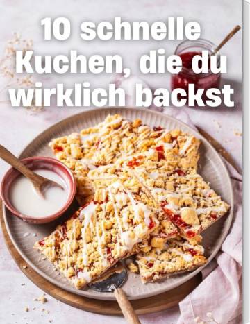 10 schnelle Kuchen. Foto: Streuselkuchen auf einem Teller