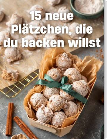 15 neue Plätzchen. Bild: Runde Plätzchen in einer festlichen Schachtel